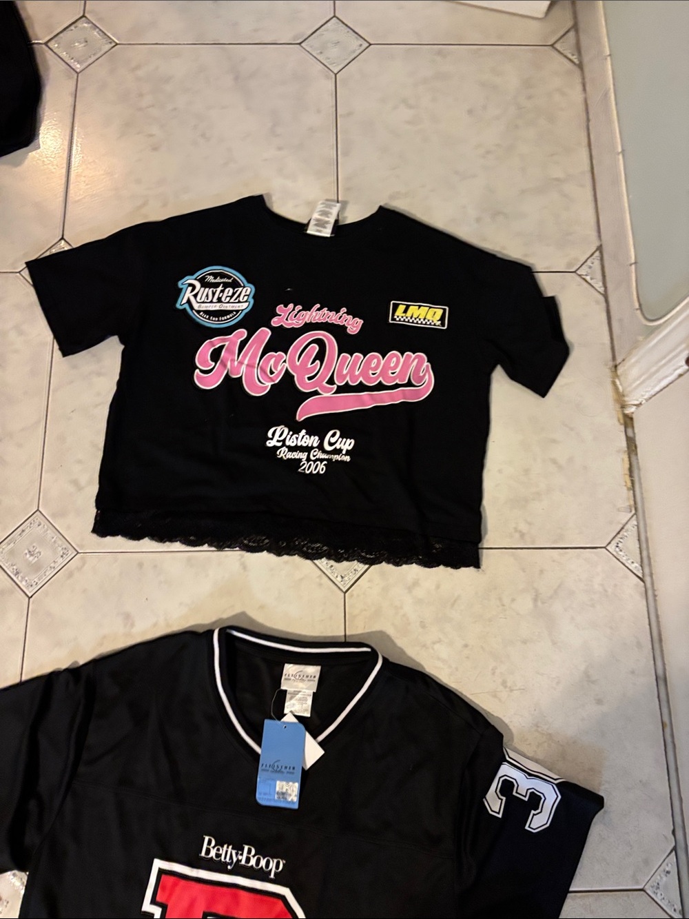 Betty Boop Black Jersey Top with Red 'B' Graphic and Pink Accents - Picture 4 of 4